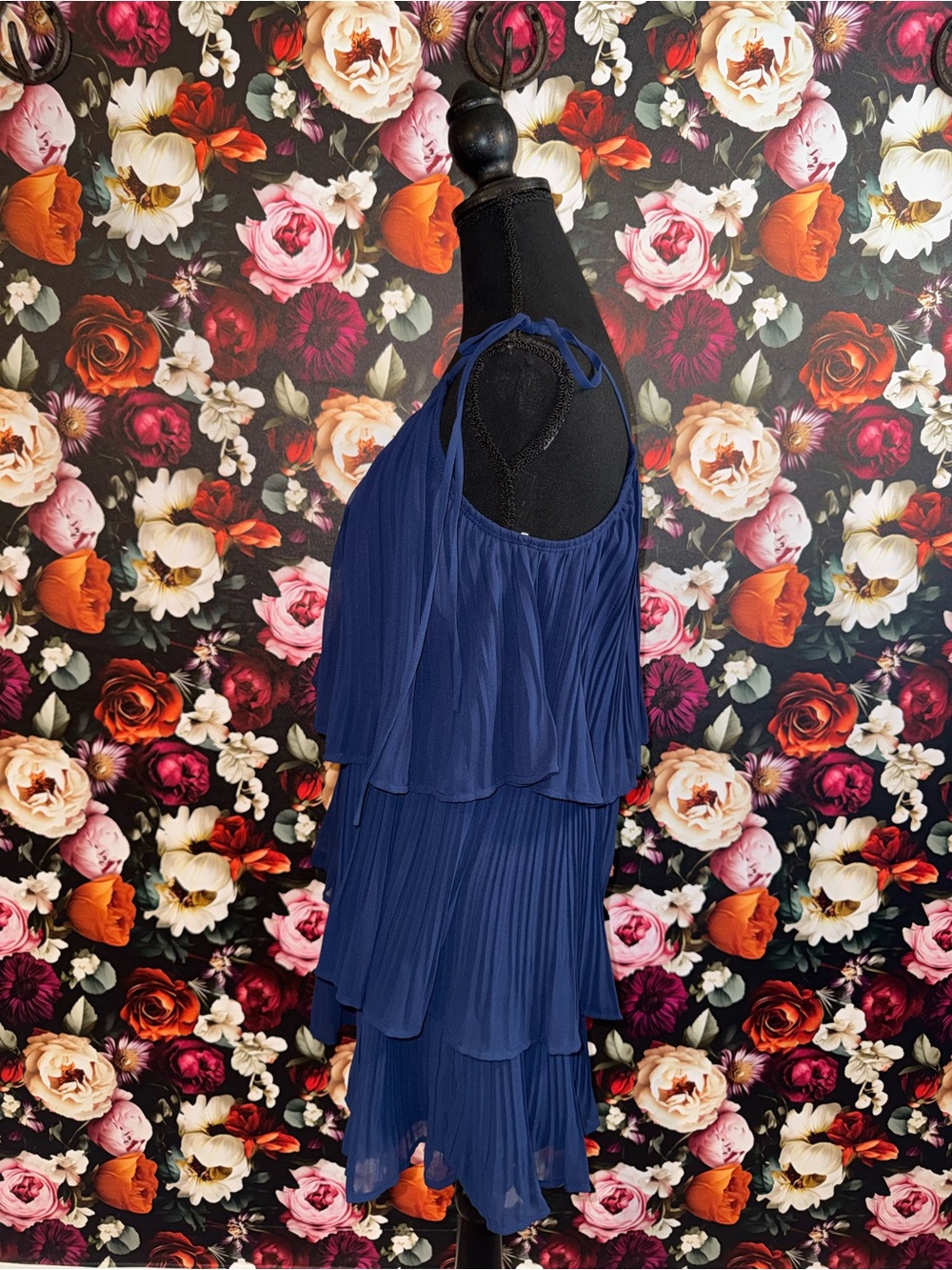 Lulu's Navy Blue One-Shoulder Tiered Pleated Dress, Medium, NWT - Picture 2 of 14